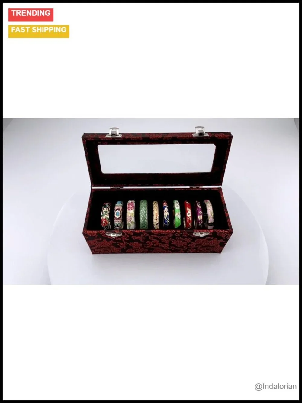 Set of 10 Cloisonne Enamel Bangle Bracelets Flower Engraved Alloy Gift Boxed
